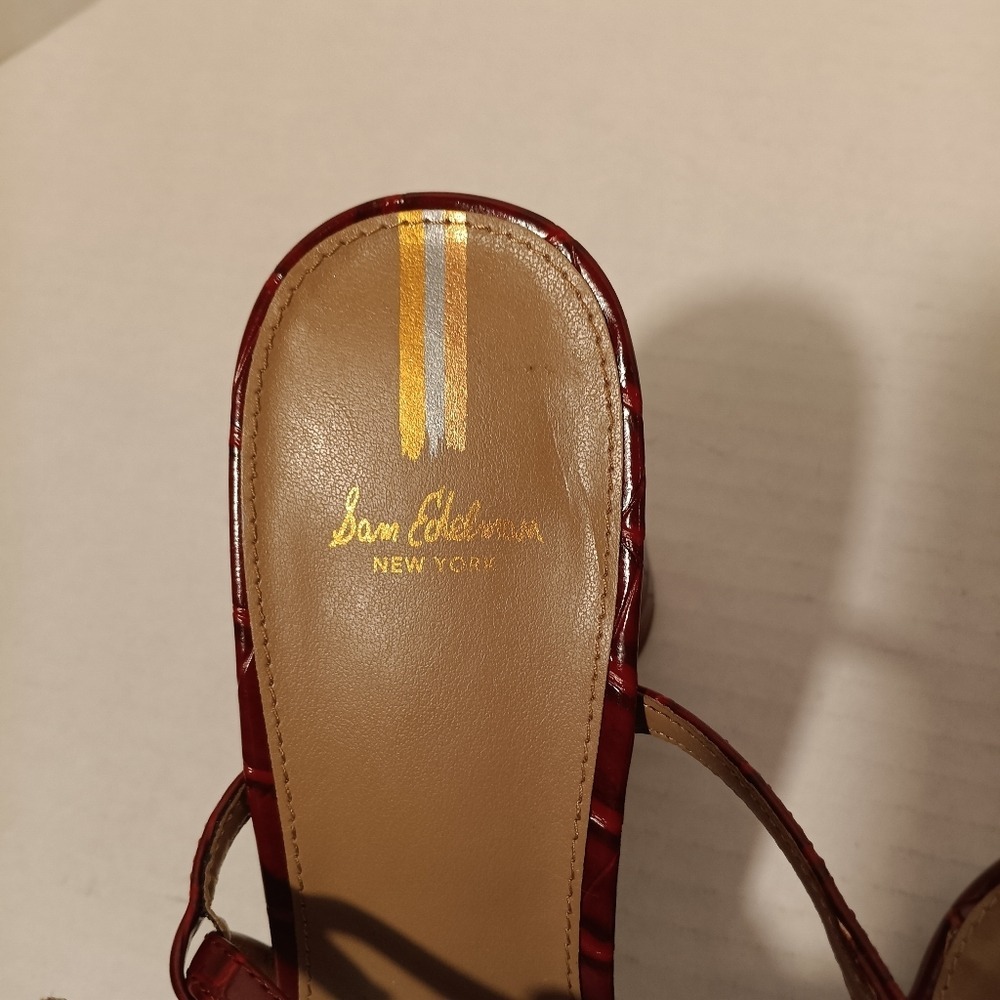 Sam Edelman Kit Sandal Womens 10 Burgundy Croc Embossed Square Toe Block Heel - Picture 3 of 9